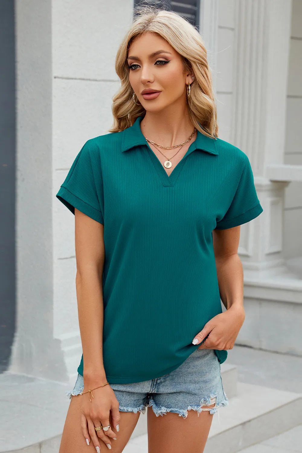 Collar Short Sleeve Blouse